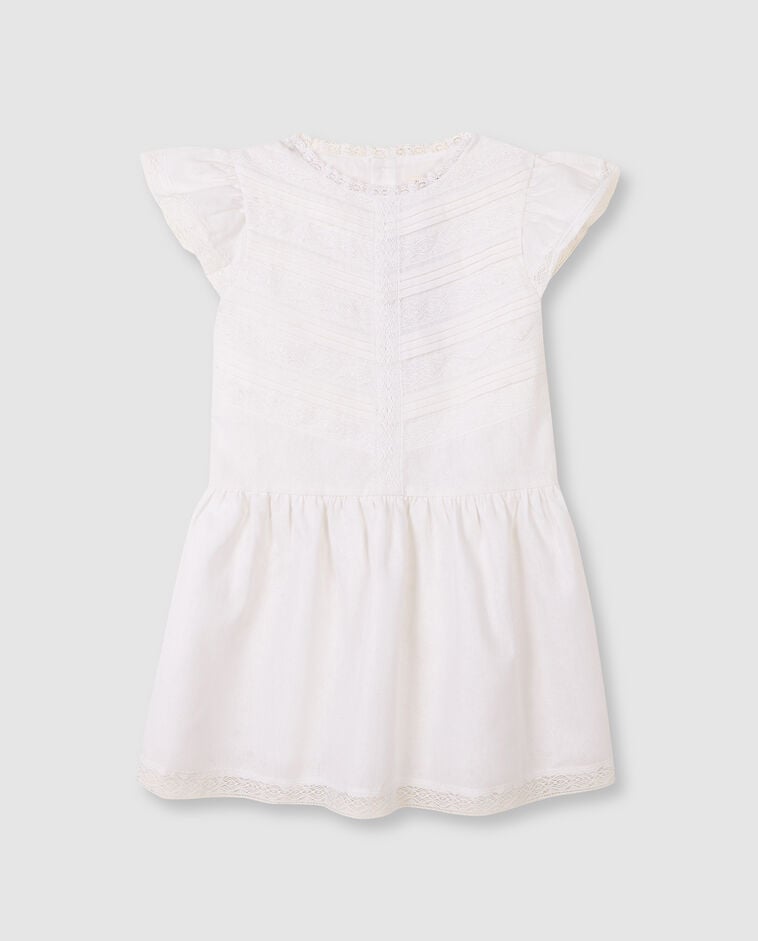 Robe en lin avec bretelles brod&eacute;es blanche
