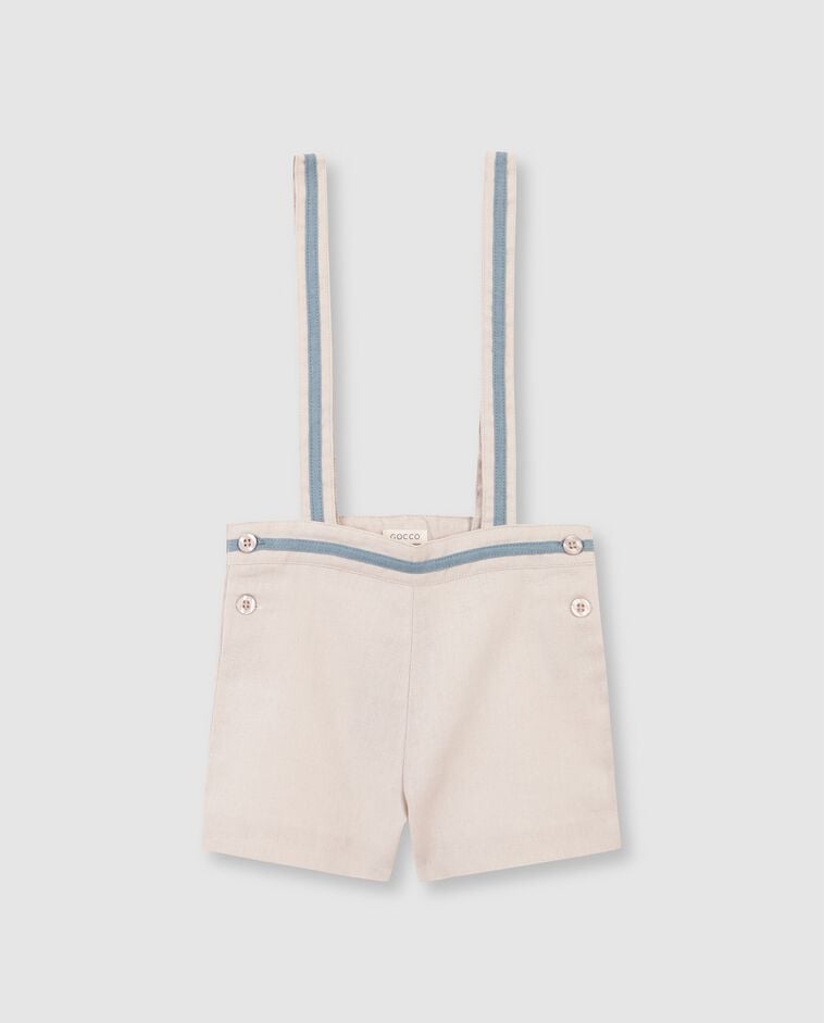 Pantaloni corti in lino con bretelle pietra