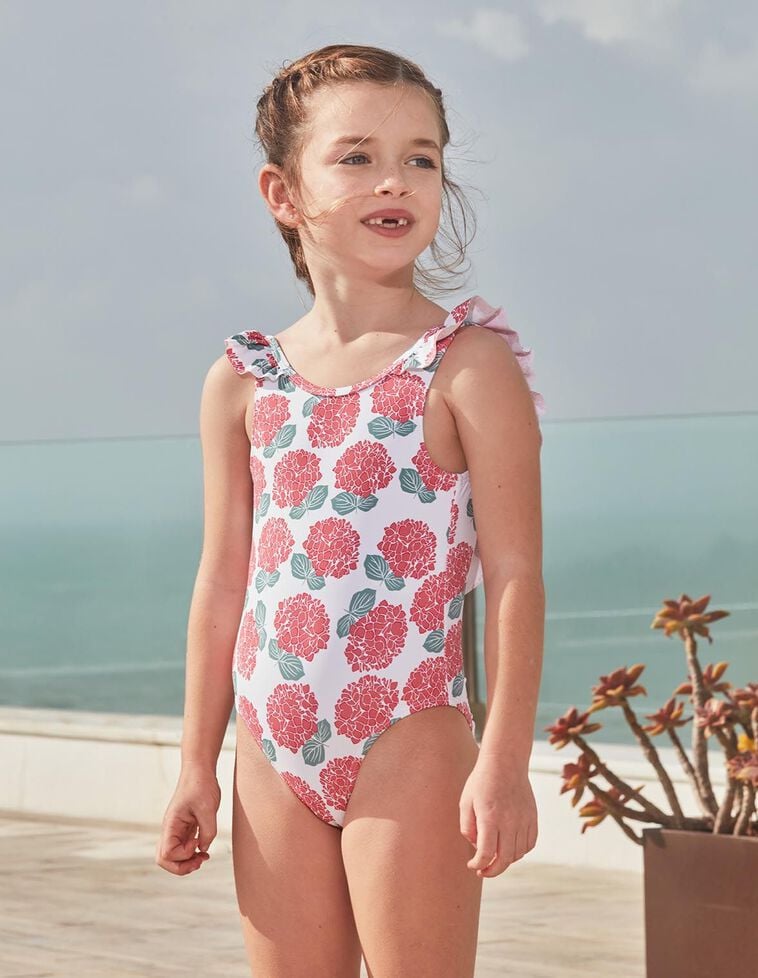 Maillot de bain blanc imprimé hortensia