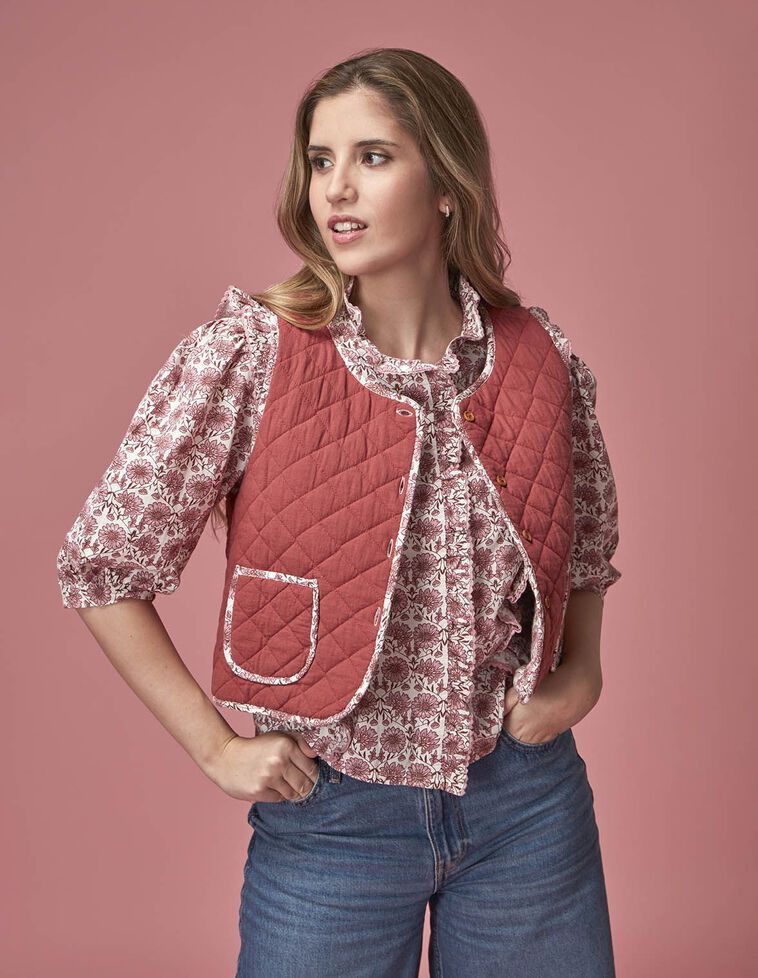 Gilet mère matelassé réversible rose