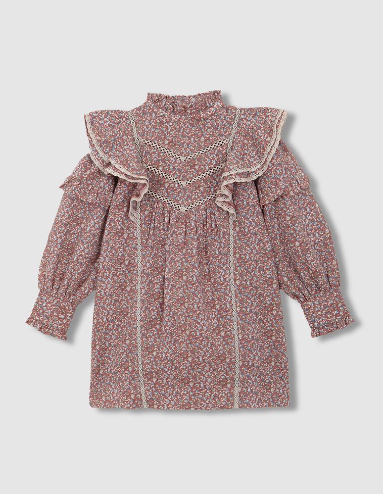 Robe à imprimé fleuri et bandes brodées grenat