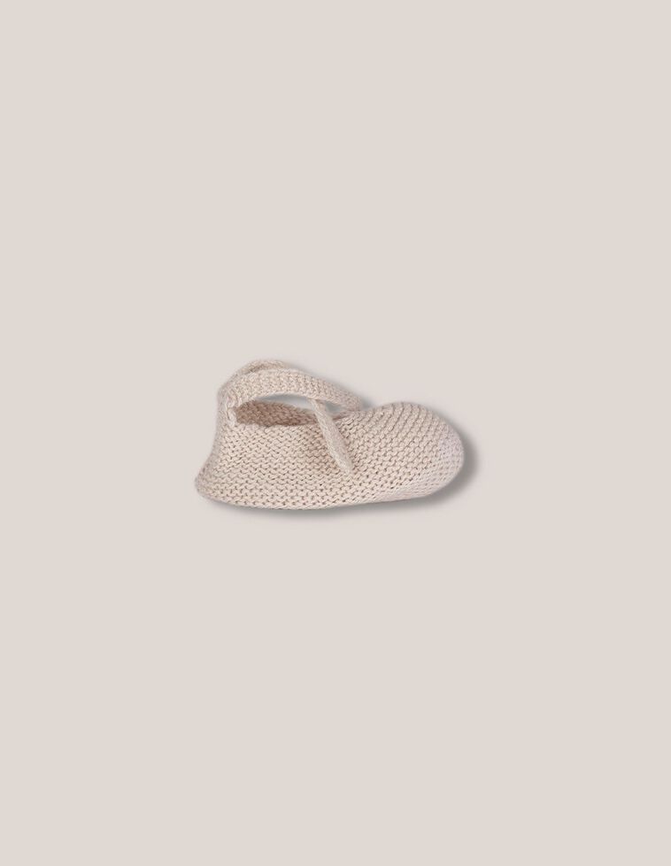 Chaussons en tricot point mousse avec nœud marron