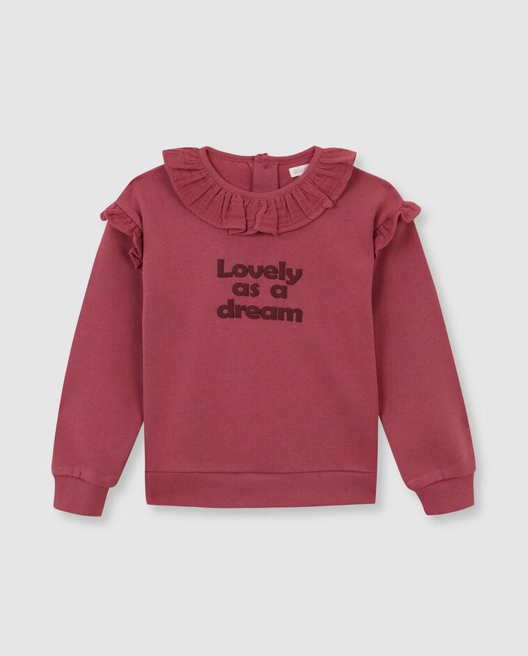Sweatshirt rosa com gola de folhos menina