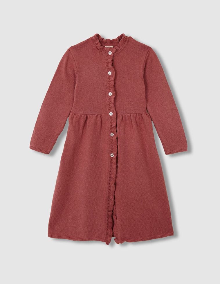 Robe de chambre en tricot avec laine et volant rose