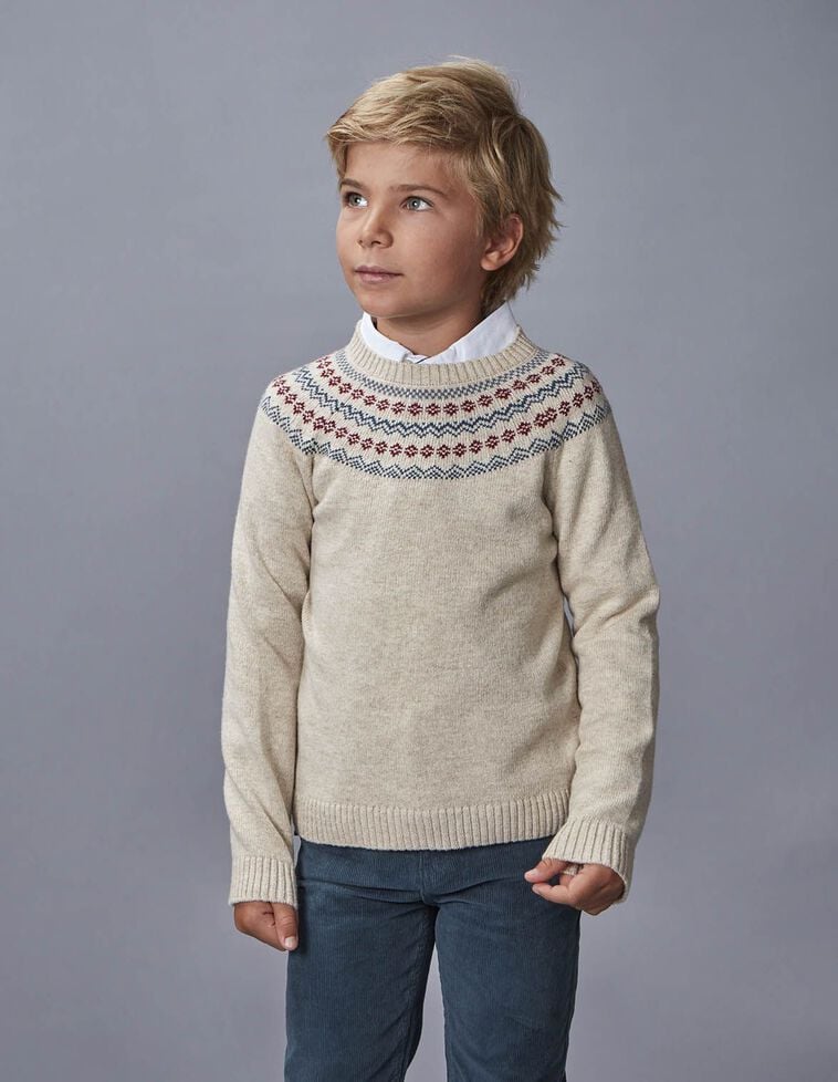 Pullover mit griechischem Muster, in Hellbraun