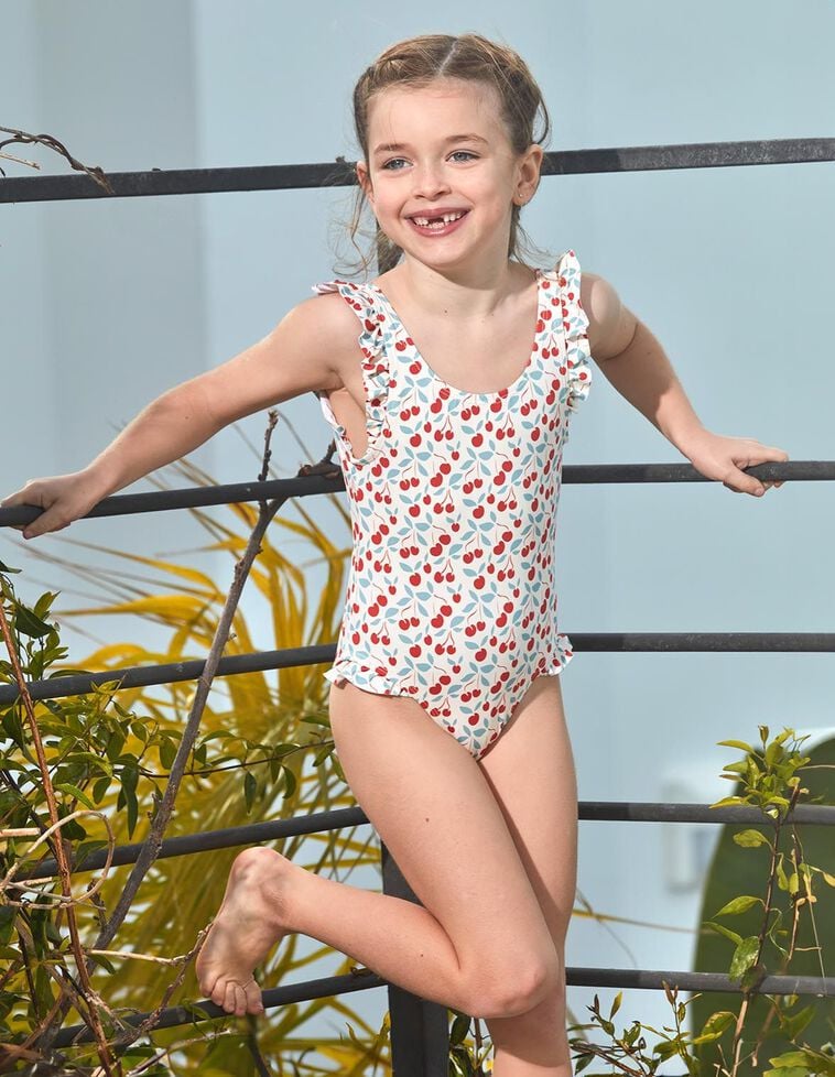 Costume da bagno con stampa ciliegie bianco