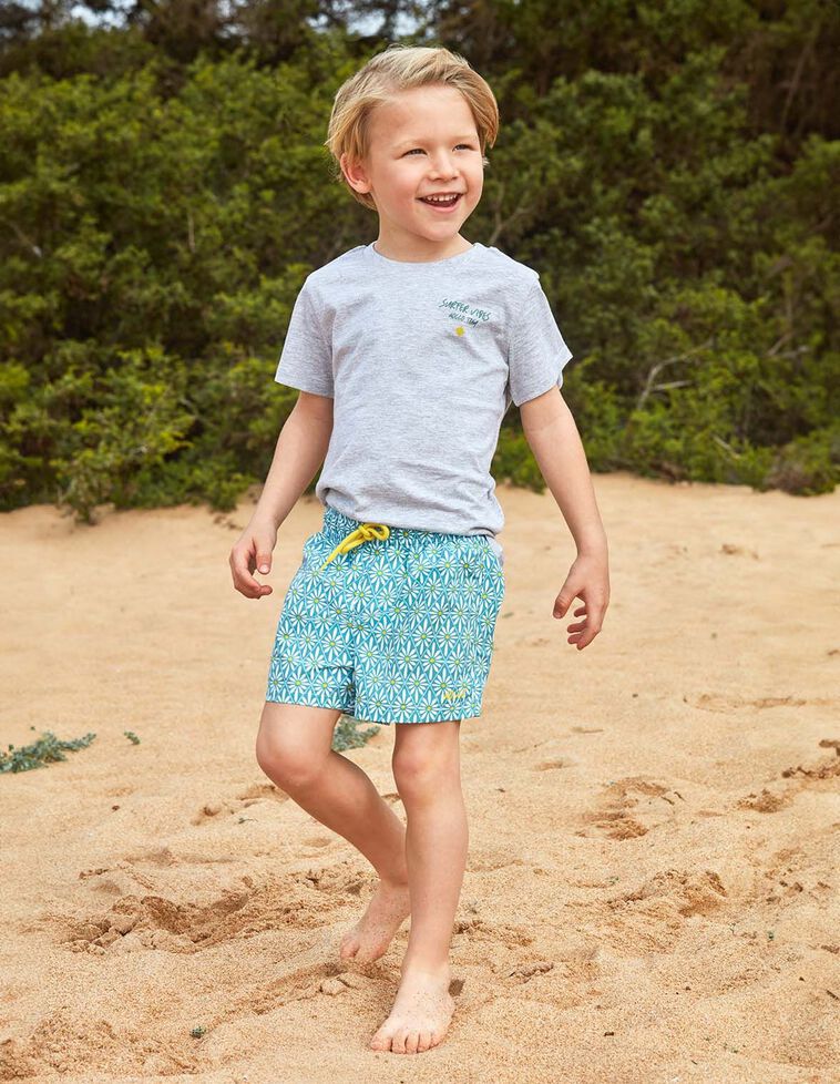 Maillot de bain bleu clair imprimé fleurs géométriques