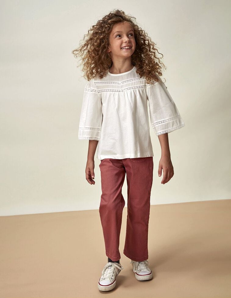 T-Shirt Bandes Brod&eacute;es Blanc Cass&eacute;