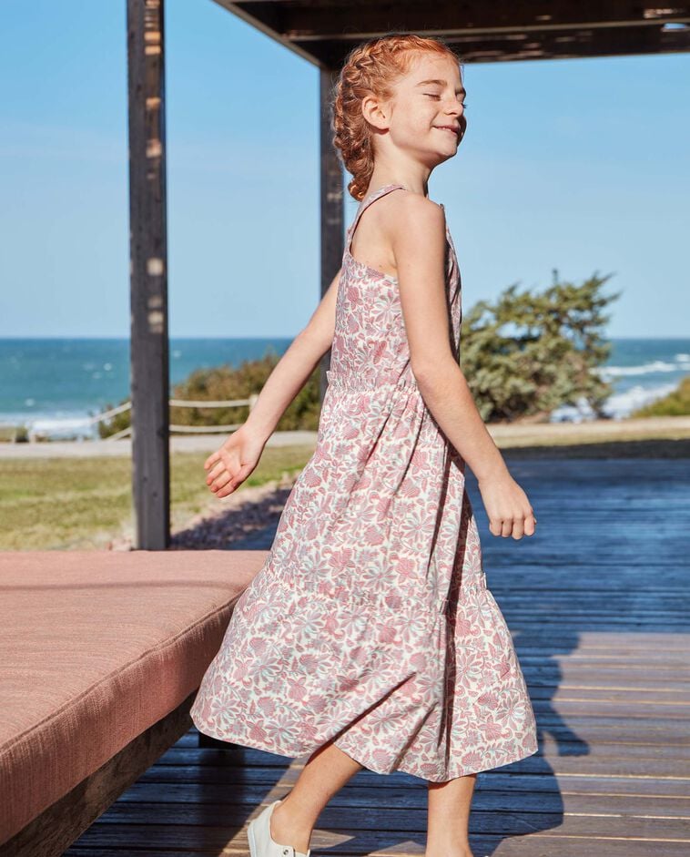 Vestido midi flor &iacute;ndia bege claro