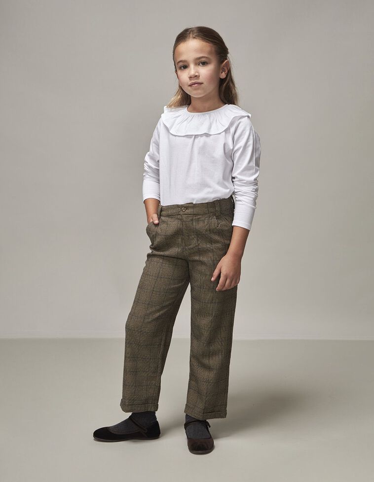 Pantaloni Dritti Quadri Grigio Scuro