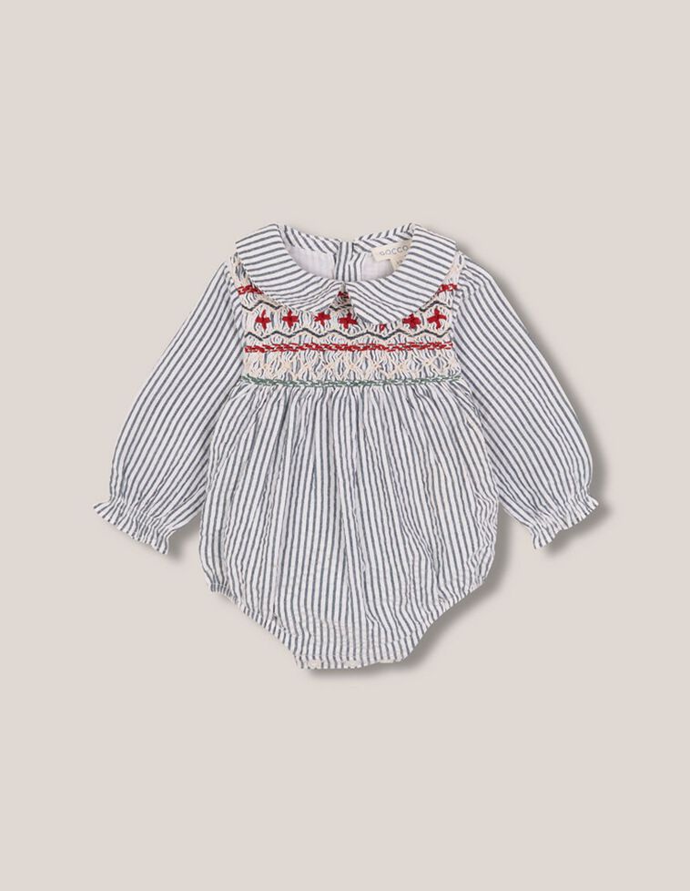 Coprifasce manica lunga con punto smock fatto a mano azzurro chiaro