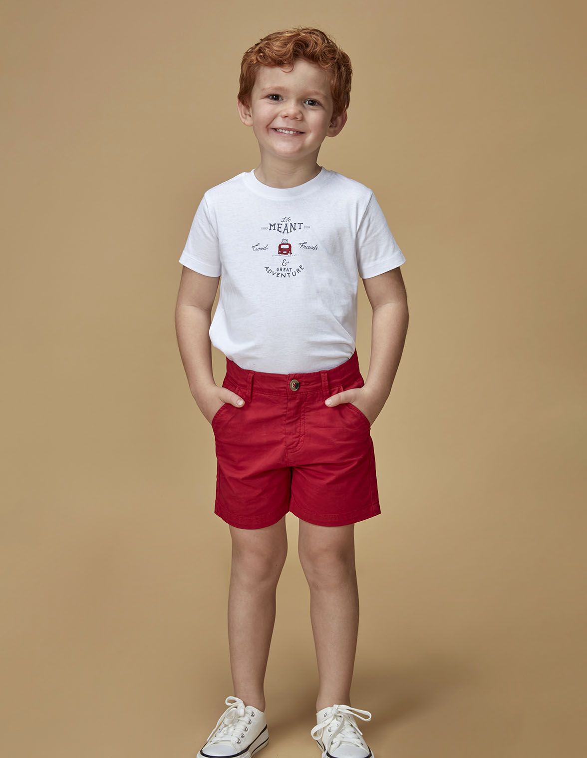 Short chino en serge rouge pour garcon Gocco