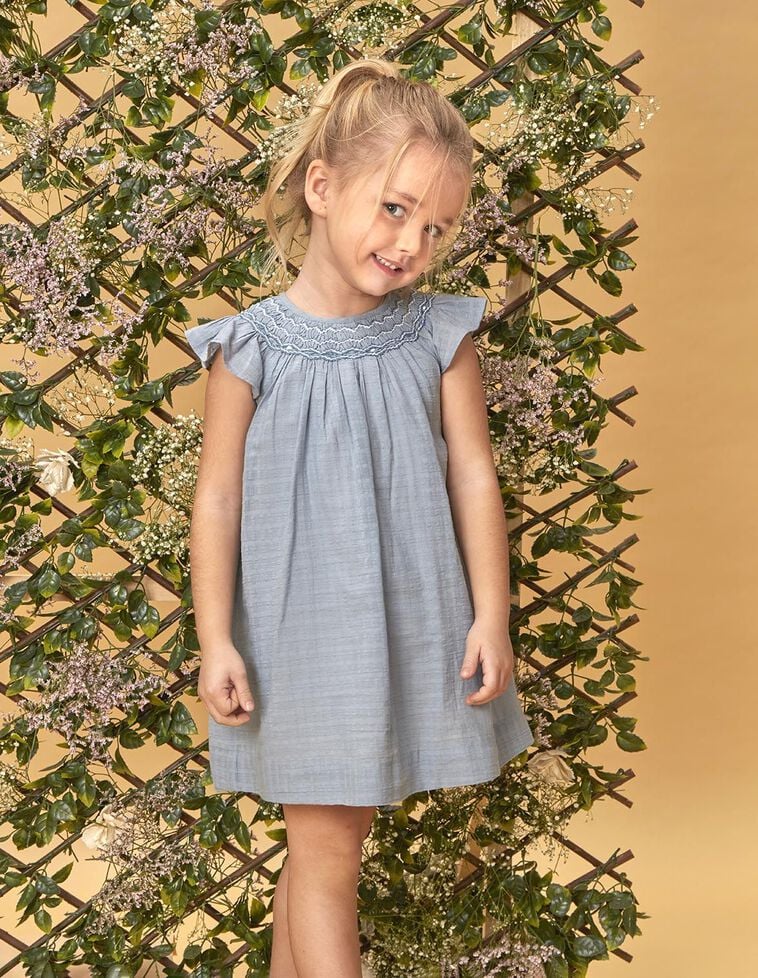 Robe unie avec contrastes nid d'abeille gris