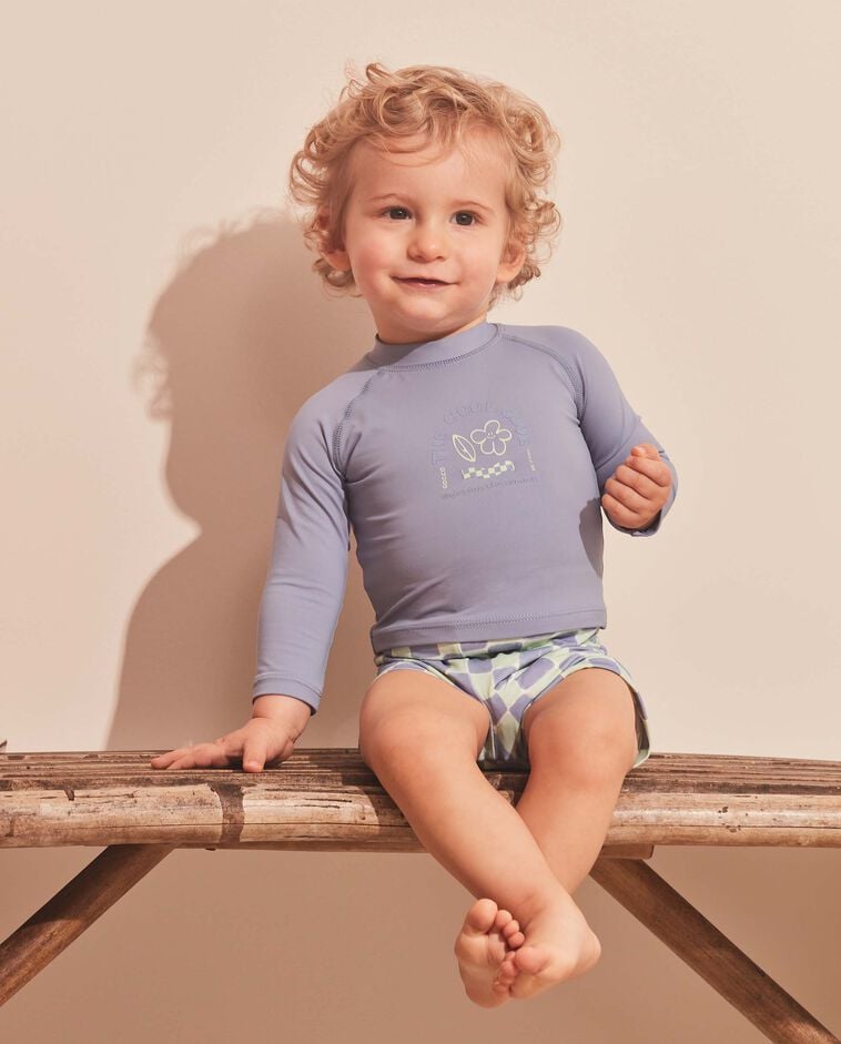 T-shirt de bain &agrave; manches longues avec protection solaire bleu