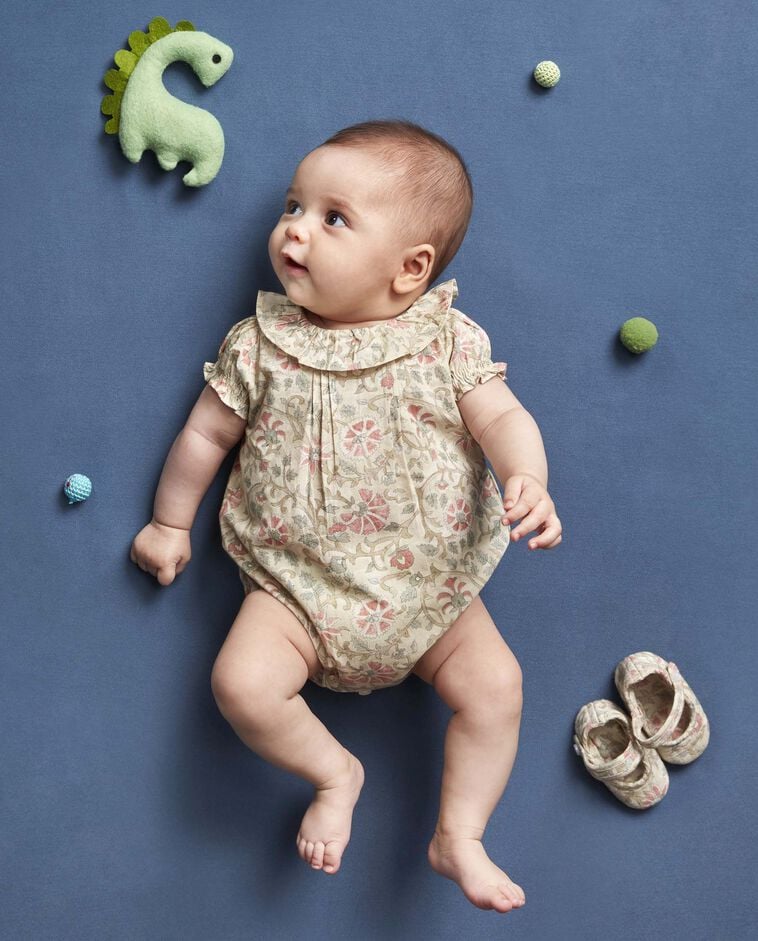 Bedruckte Body-Bluse in Hellbeige