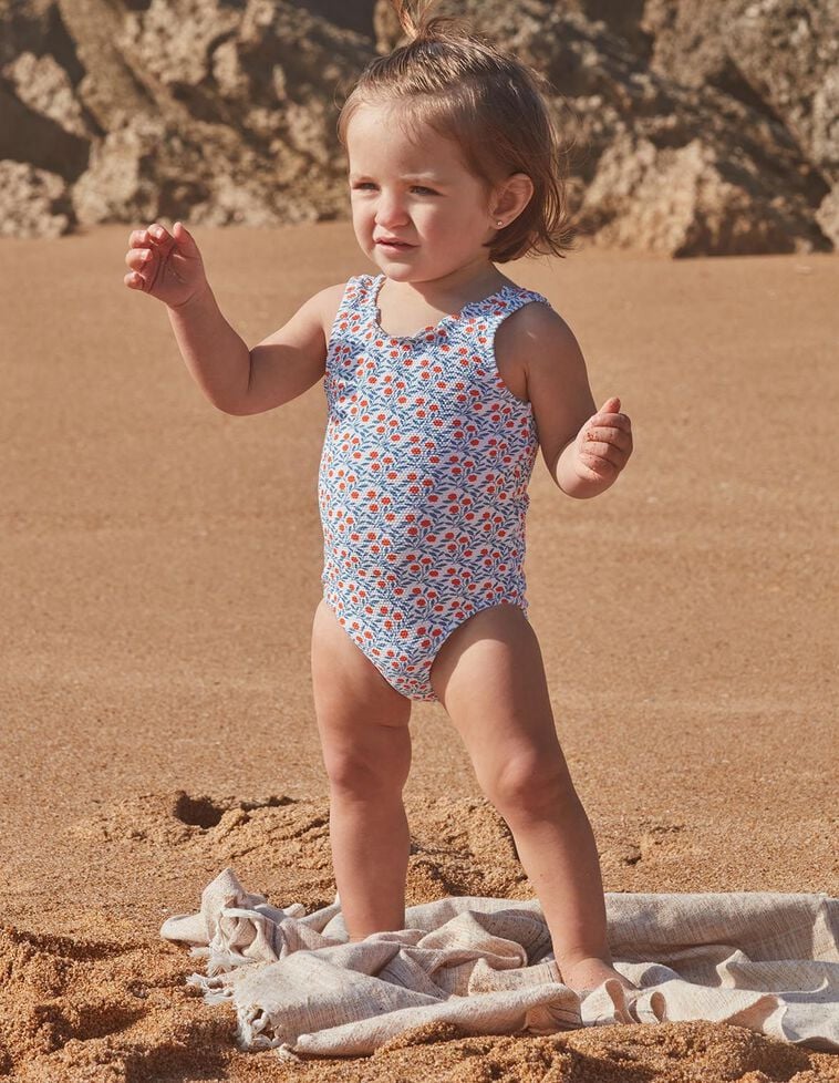 Maillot de bain blanc imprimé branches de fleurs