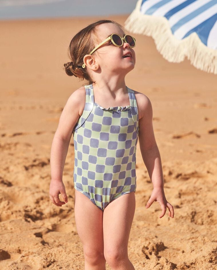 Maillot de bain imprim&eacute; &agrave; carreaux bleu