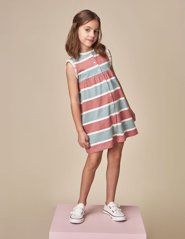 Robe polo à rayures tricolores verte
