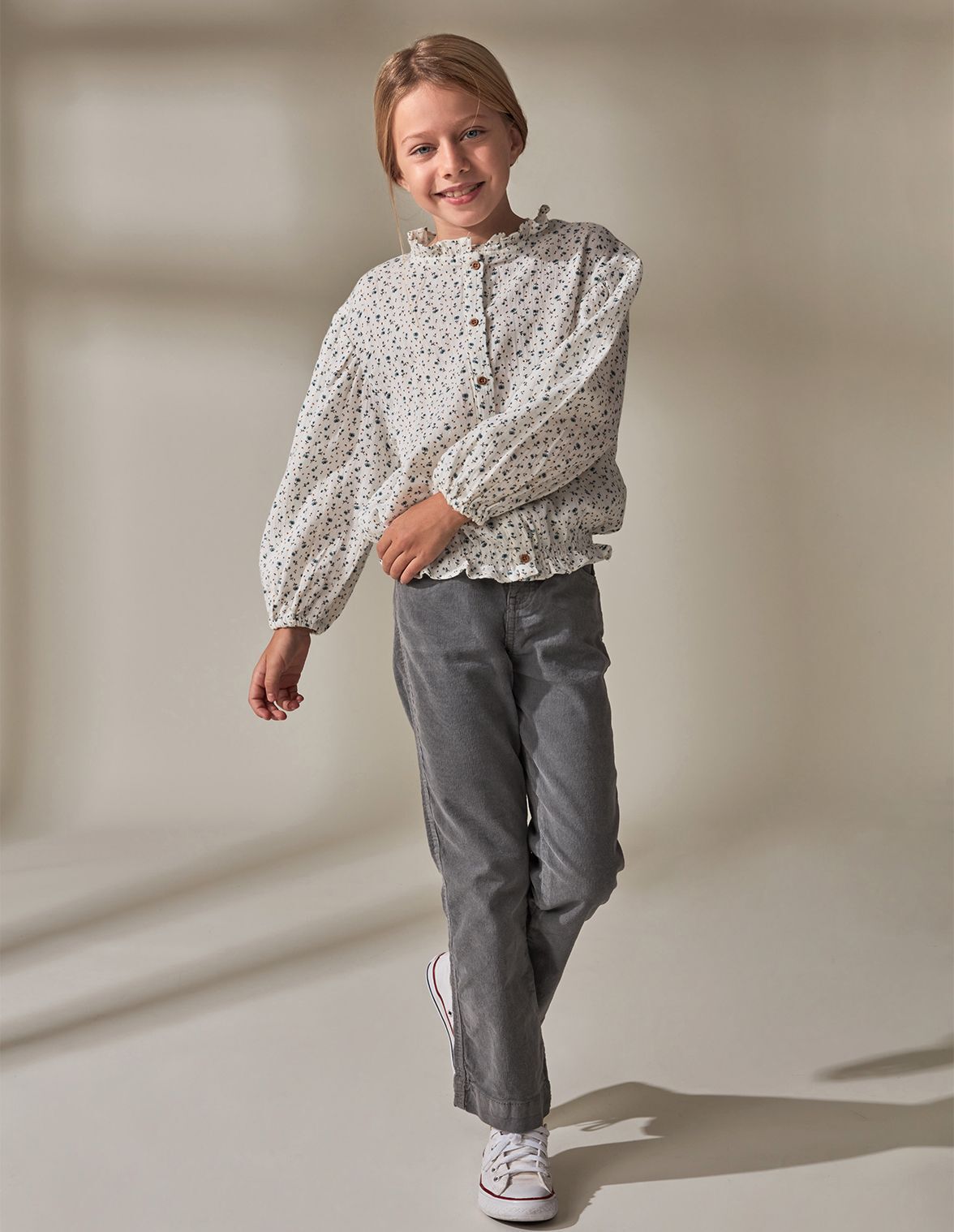 Camicia chiffon stampata con maniche a sbuffo Bambina Gocco
