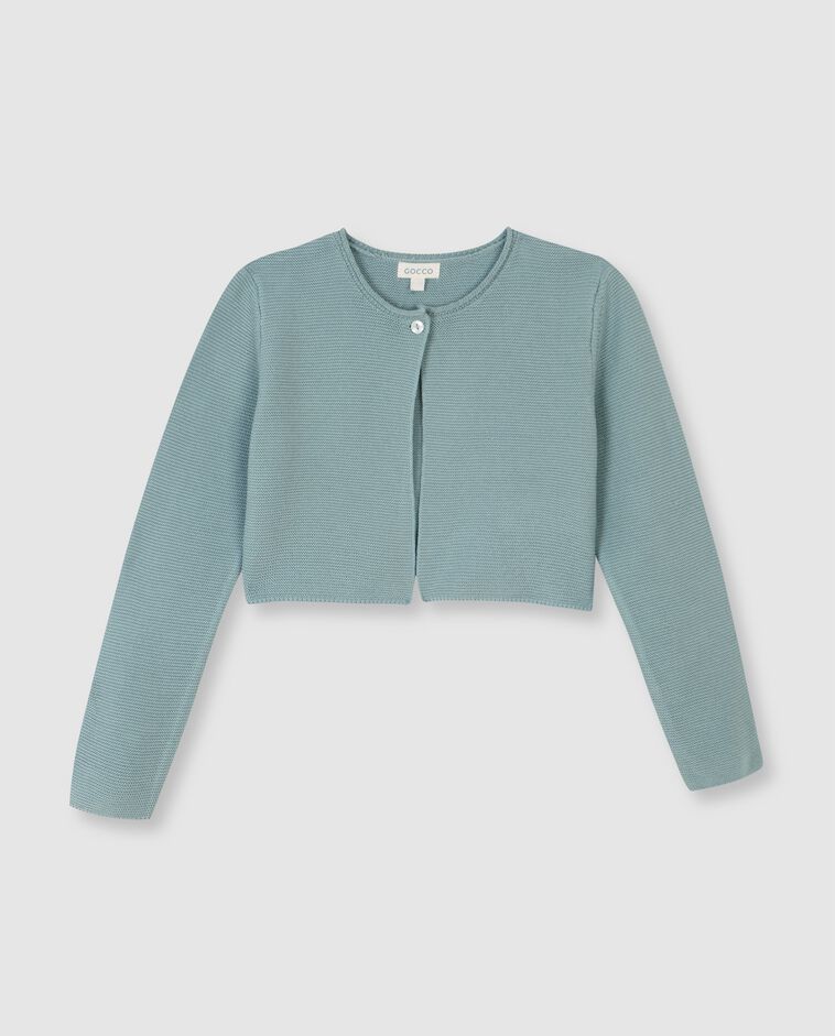 Veste courte en point mousse bleu-vert