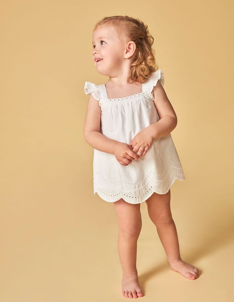 Vestito con ricami di palme color bianco 