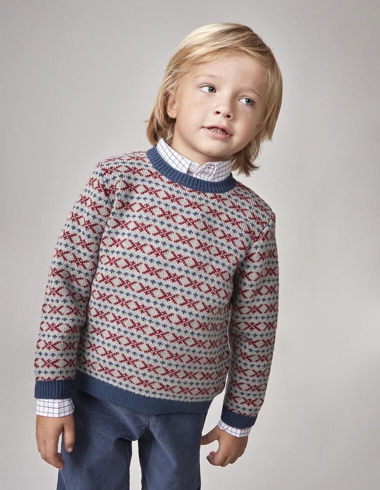 Pullover mit Greca-Muster, in Grau