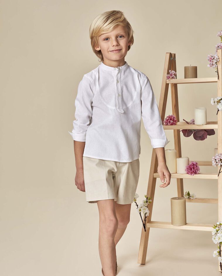 Pantaloni corti in lino color pietra