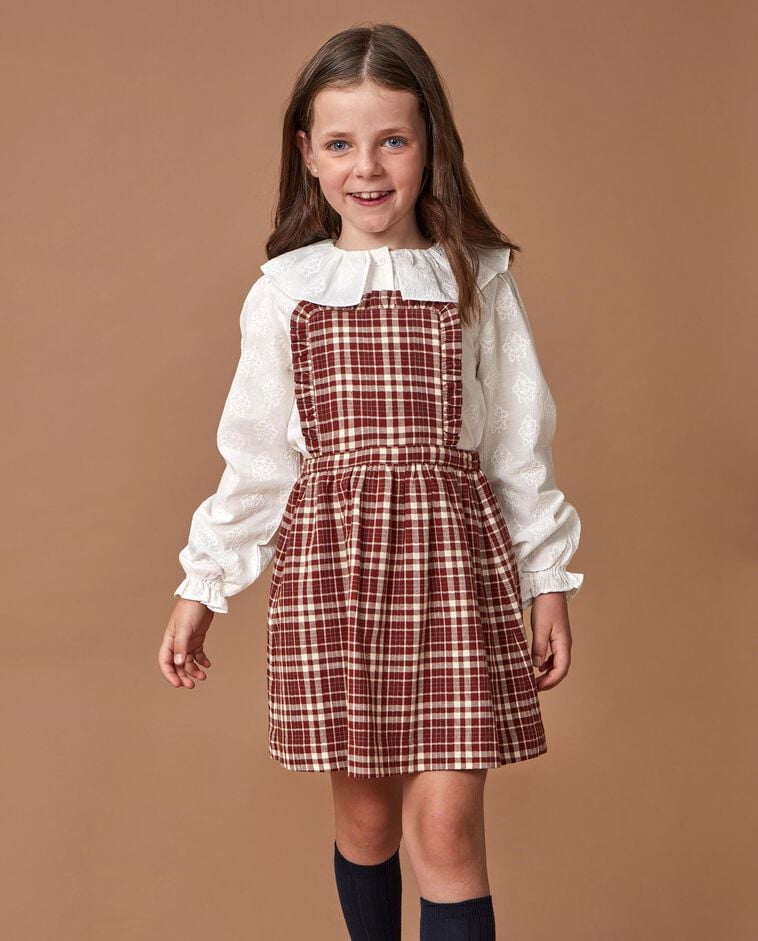 Robe chasuble orange &agrave; carreaux fille