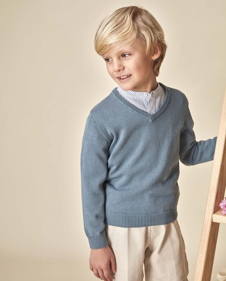 Camisola decote em bico cinza