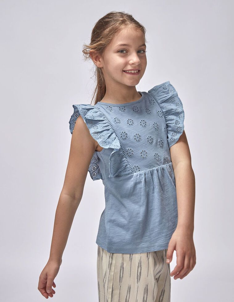 T-shirt de malha com fitas bordadas cinza