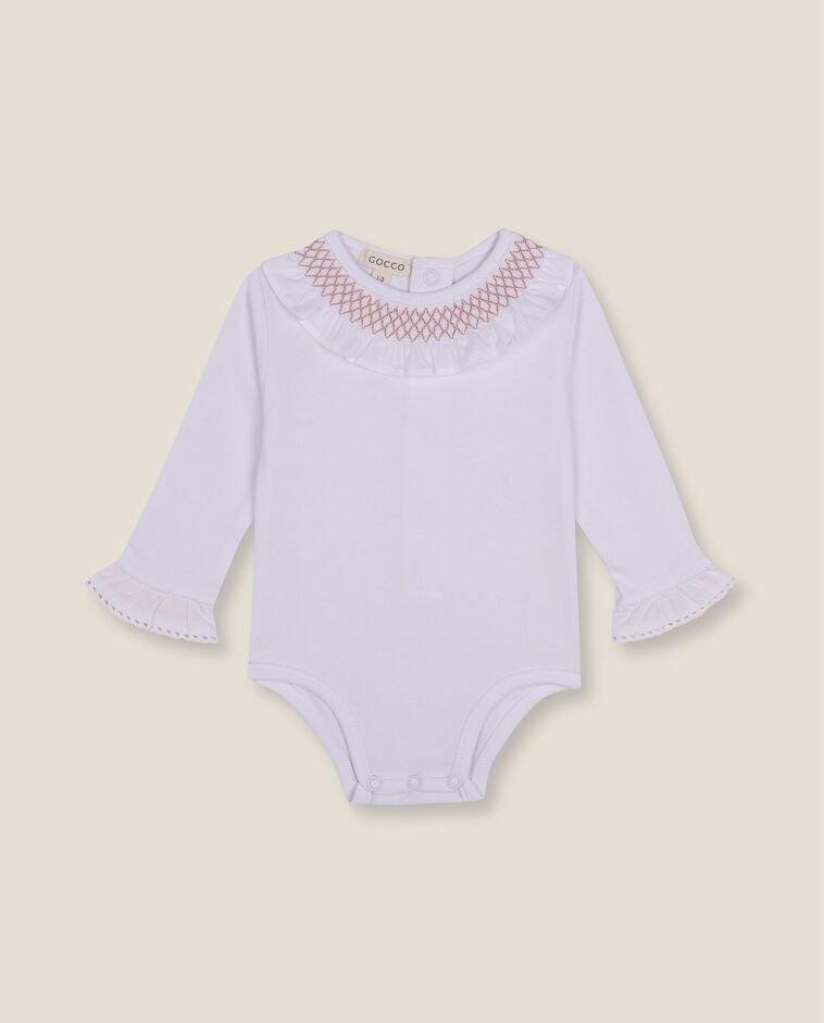 Body bianco a maniche lunghe con colletto smock neonato