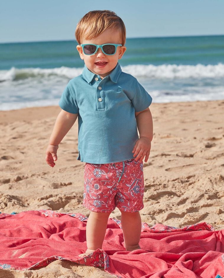 Polo basique en piqu&eacute; bleu