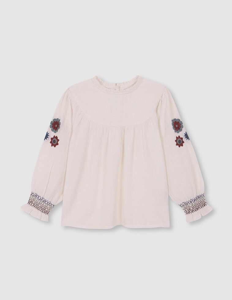 Camicetta con ricamo sulle maniche a palloncino bianca Camicetta con ricamo sulle maniche a palloncino bianca