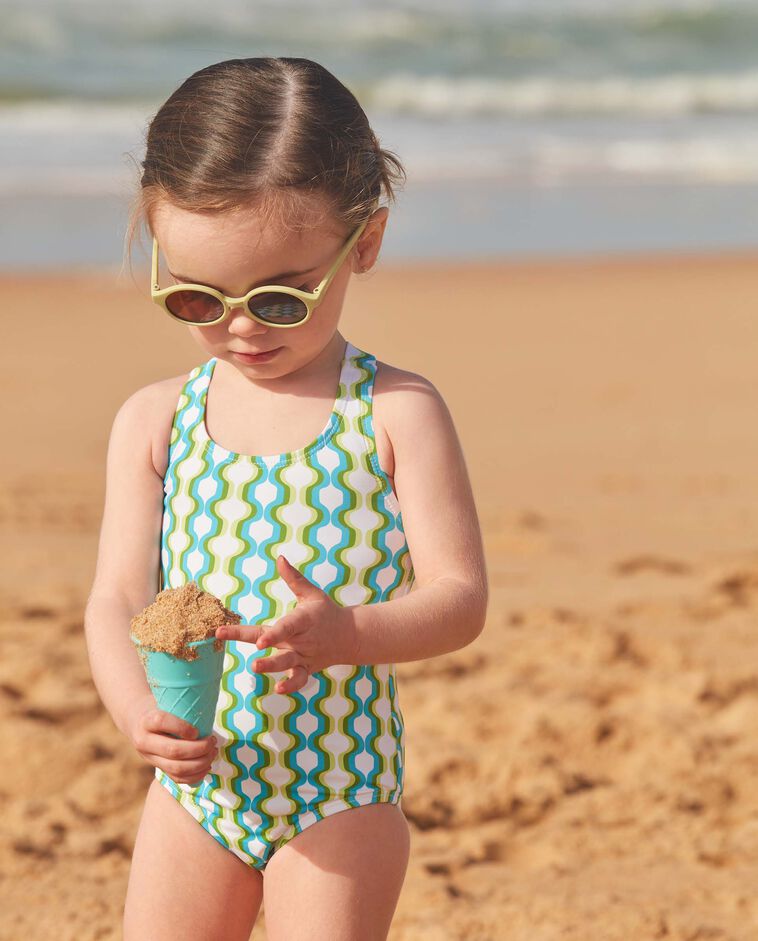 Maillot de bain imprim&eacute; g&eacute;om&eacute;trique bleu-vert
