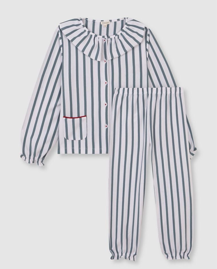Pyjama vert &agrave; rayures avec volants fille