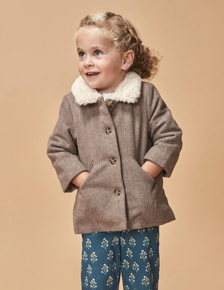 Cappotto in panno con collo pelliccia cammello