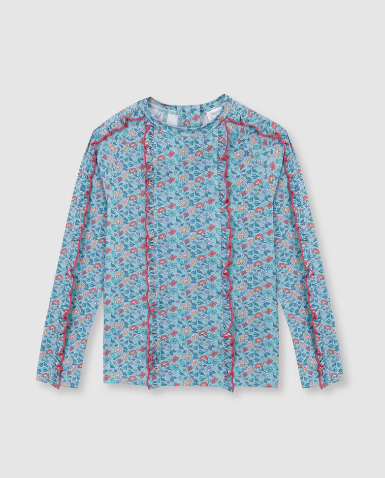 T-shirt de bain avec protection solaire imprim&eacute; fleurs bleu