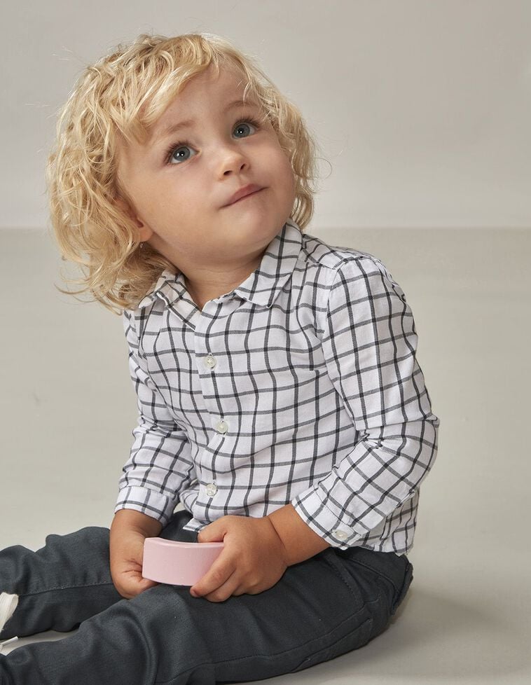 Chemise Carreaux Collerette B&eacute;b&eacute; P&eacute;trole