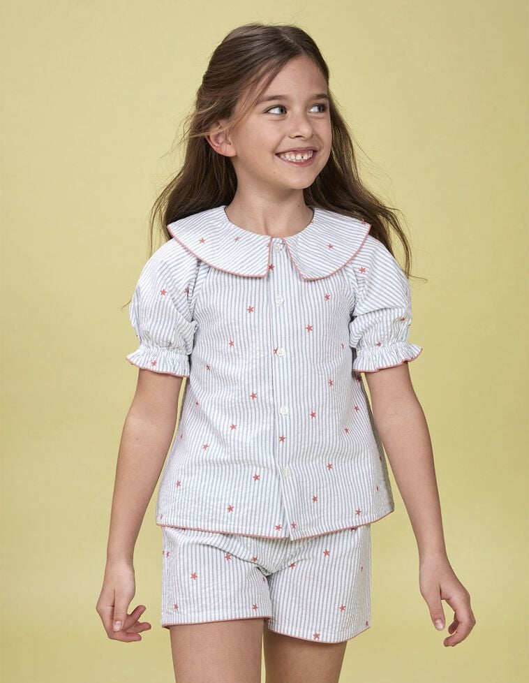 Pyjama rayé à étoiles blanches