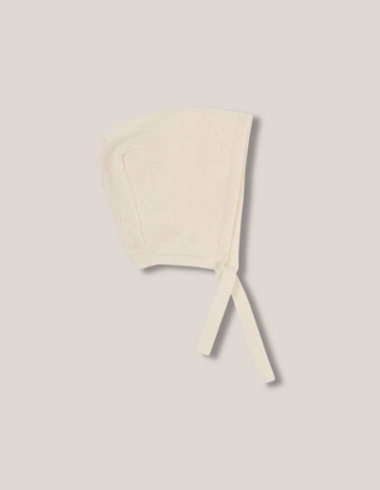 Bonnet type capuche en tricot écru