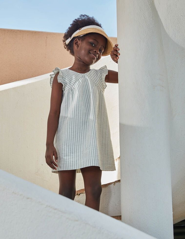 Robe en seersucker à rayures vertes