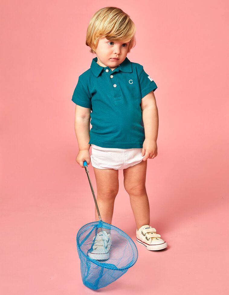 Polo in piqué color verde petrolio