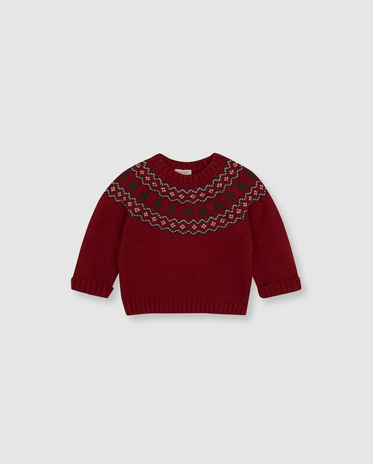 Roter Weihnachtspullover mit Jacquard Baby
