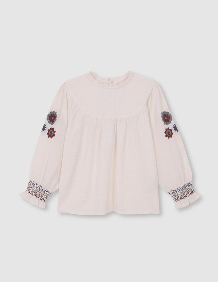 Blouse à broderies sur les manches bouffantes blanc