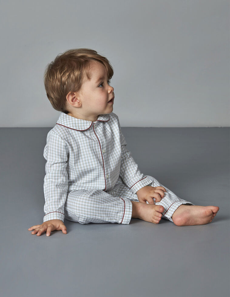 Pijama De Mini Xadrez Com Vivos A Contrastar Azul Novo 