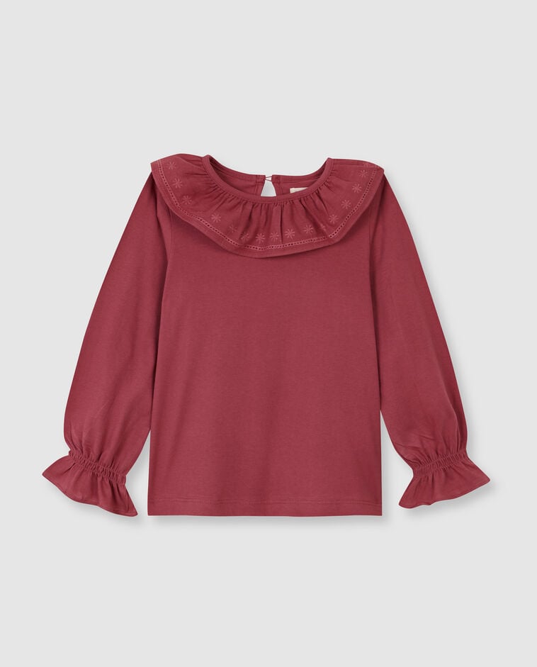 T-shirt rose avec col &agrave; volants fille