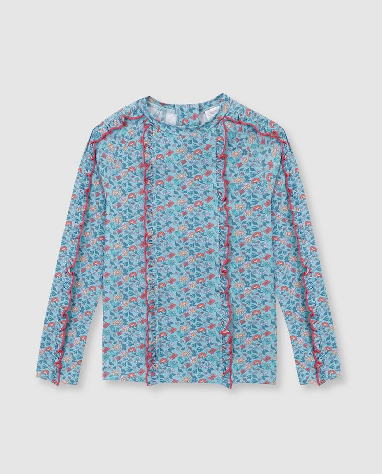 T-shirt de bain avec protection solaire imprim&eacute; fleurs bleu