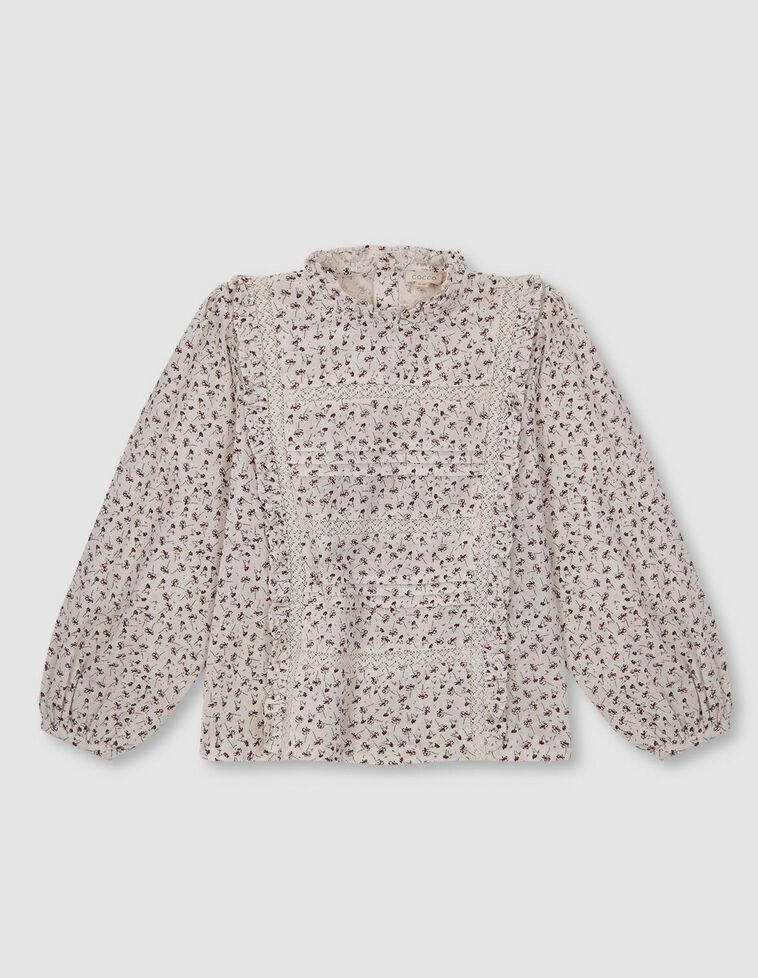 Camisa Estampada Com Fitas Bordadas Cru