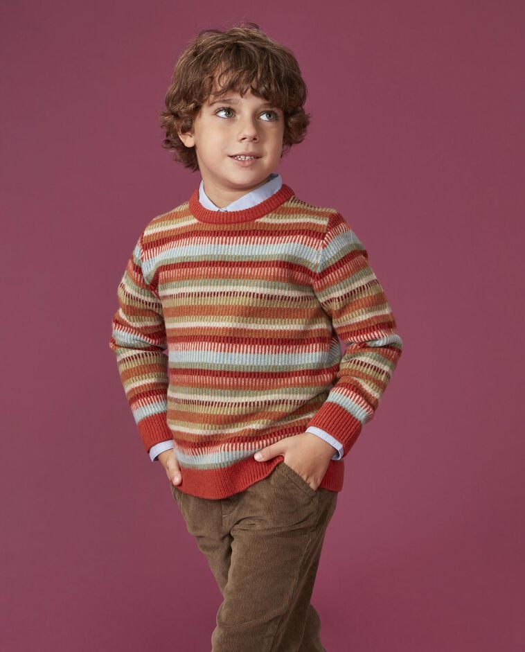 Camisola laranja com motivos jacquard e canelado menino