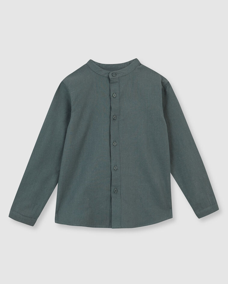 Chemise en lin unie col mao verte